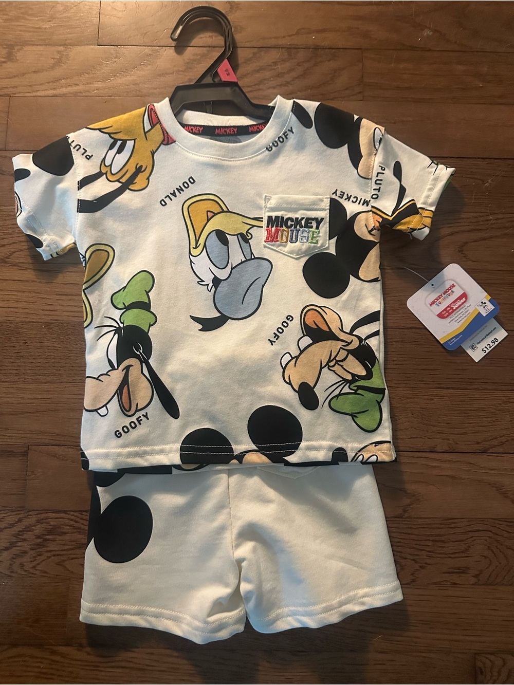 Mickey Mouse Kids Matching Set in White with Cartoon Prints